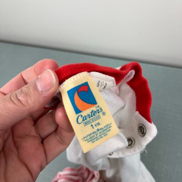 Vintage Carter's Red Striped Baseball Pajamas 12 Months USA - Picture 5 of 7